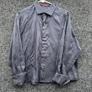 Robert Graham black damask jacquard long sleeve flip cuff‎ button up shirt men M